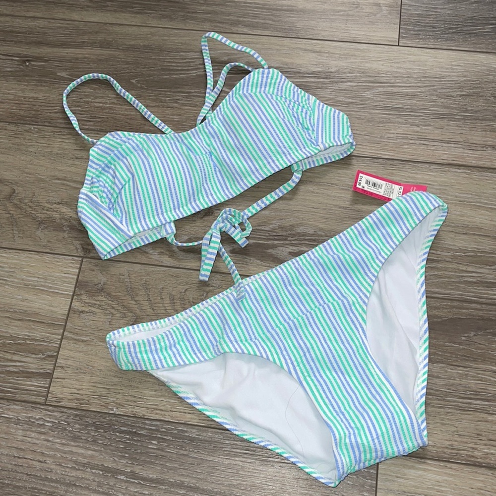 Women’s Xhileration striped bikini. Sold as a set.